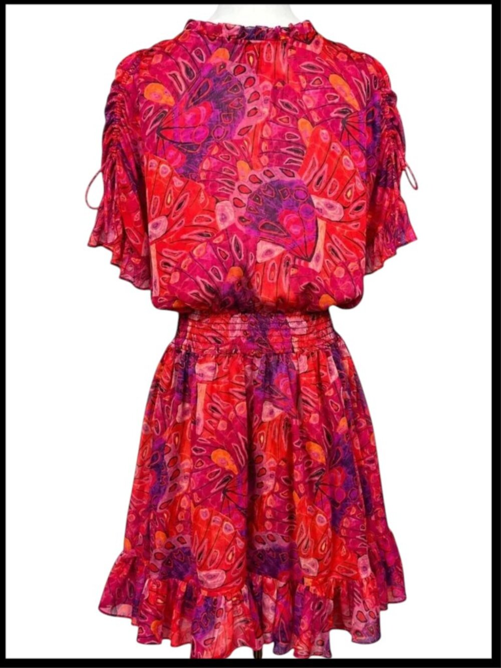 MISA Los Angeles Dominique Mini Dress Red Pink Smocked Ruffle XL - Picture 7 of 9